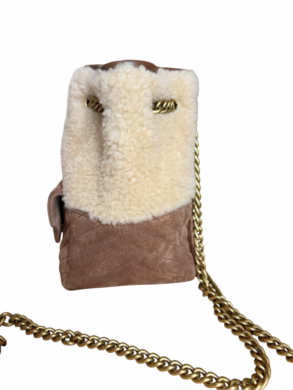 Yves Saint Laurent YSL mini Joe bucket shearling suede bag RETAIL 2,190 - Picture 6 of 14